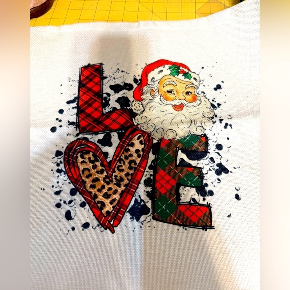 Hand pressed Santa and Coffee Holiday Pillow Cover 16” by 16” Brand New!